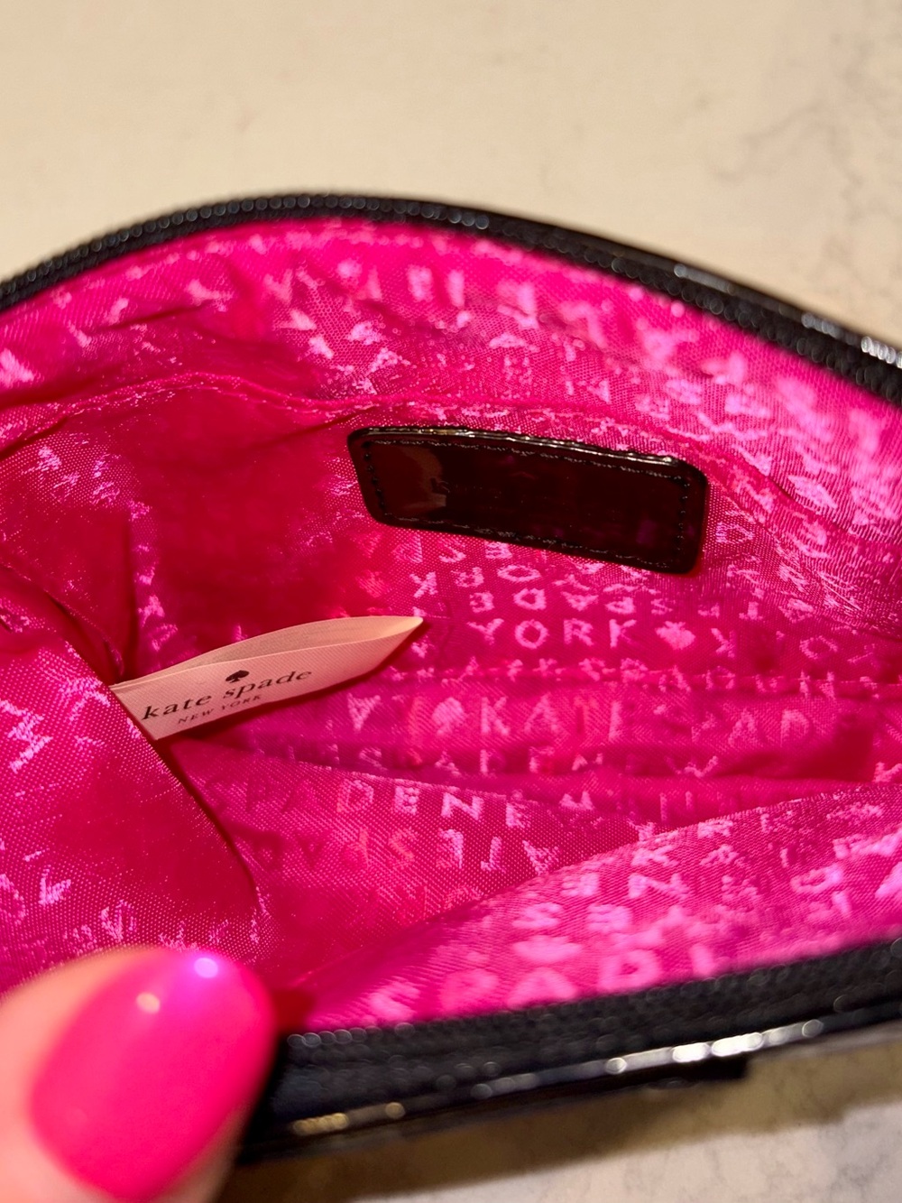 kate spade Cosmetic Pouch with Hot Pink Jacquard Lining
